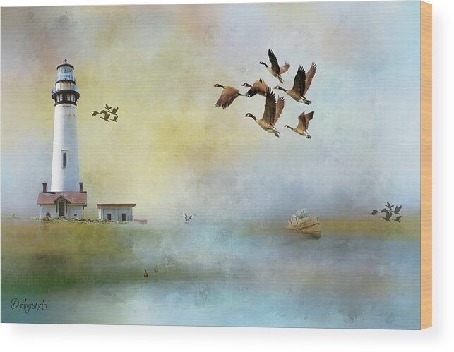 Lighthouse Wood Print featuring the mixed media Lighthouse Bay by Theresa Campbell