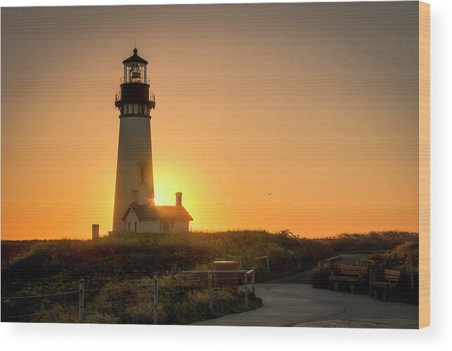 Yaquina Head Wood Print featuring the photograph Lighthouse Sunset by Kristina Rinell