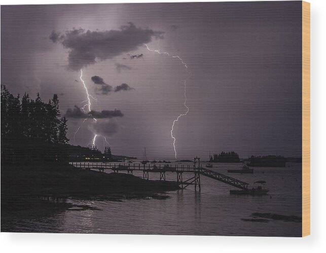 Lightning Wood Print featuring the photograph Lightning over Boothbay Harbor by Colin Chase