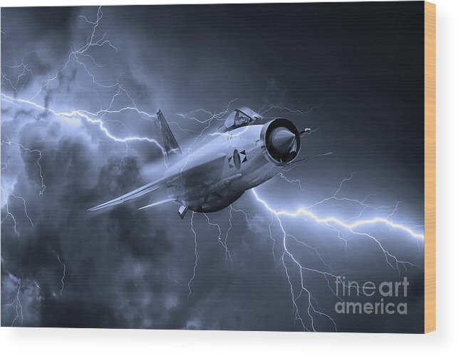 Lightning Wood Print featuring the digital art Lightning Power - Mono by Airpower Art