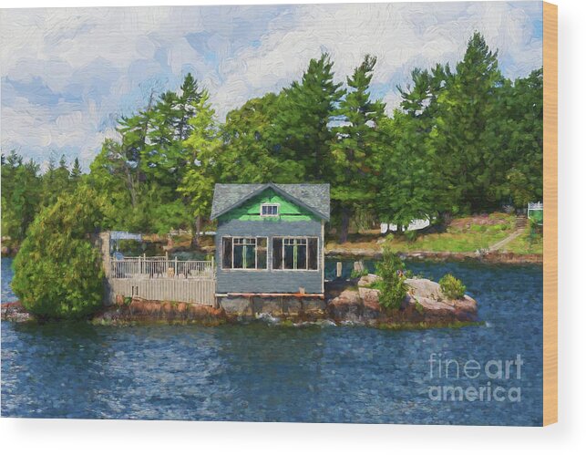 Islands Wood Print featuring the photograph Little cabin on an island - painterly by Les Palenik