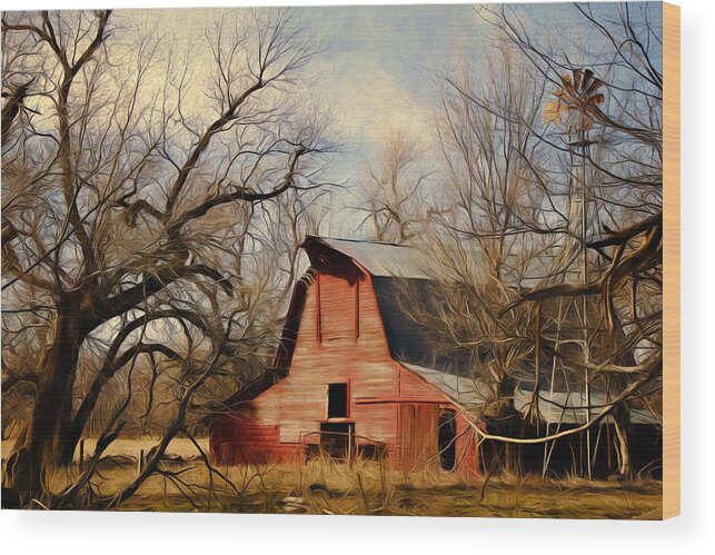 great Salt Plains National Wildlife Refuge Wood Print featuring the photograph Little Red Barn by Lana Trussell