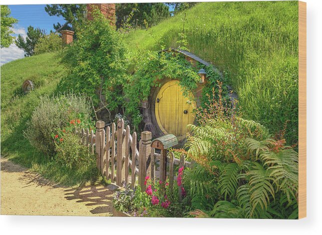 Hobbiton Wood Print featuring the photograph Little Yellow Door by Racheal Christian