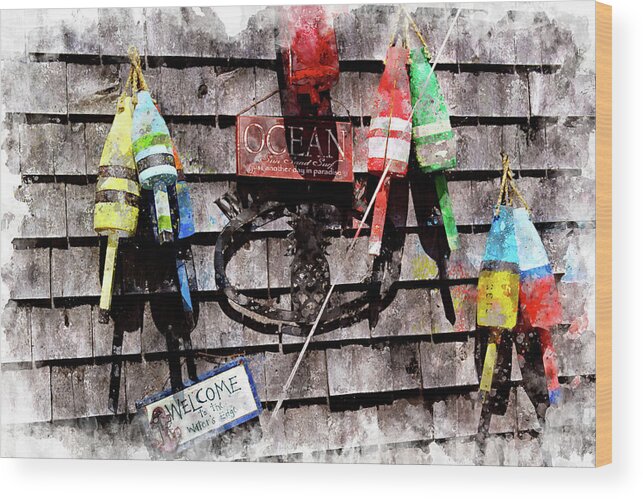 Buoys Wood Print featuring the digital art Lobster Buoys on Wall by Peter J Sucy