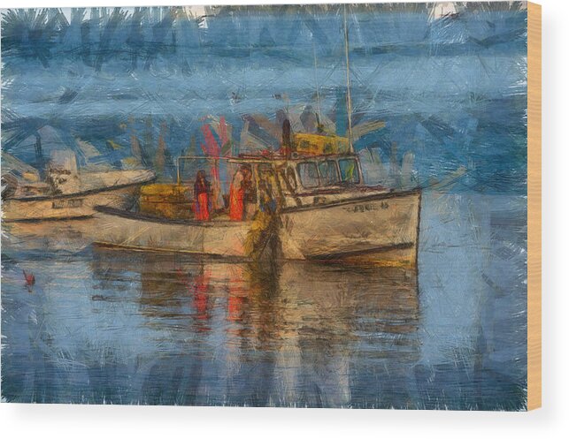 Salem Wood Print featuring the photograph Lobster man pulling in his lobster pots by Jeff Folger