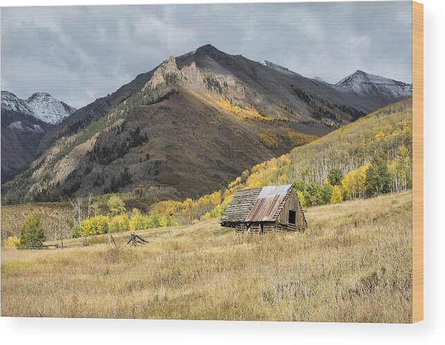 Autumn Wood Print featuring the photograph Log Barn In the Mountains by Denise Bush