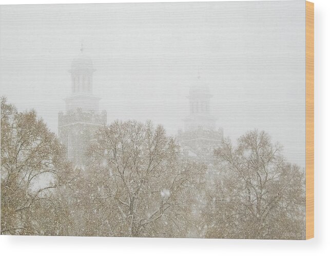 Temple Wood Print featuring the photograph Logan Temple in Snow by Greg Collins