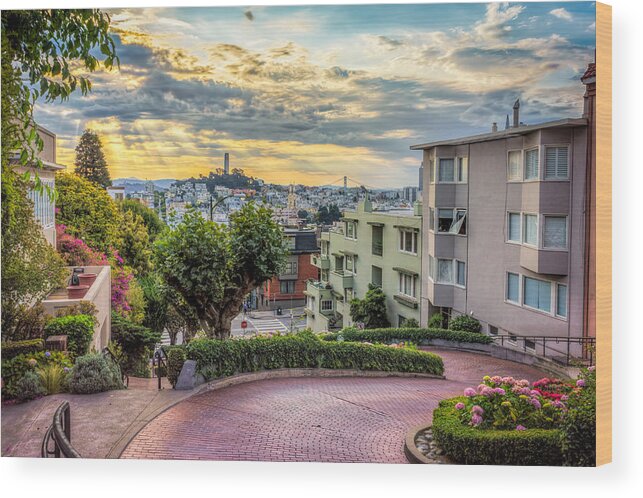 San Francisco Wood Print featuring the photograph Lombard Street in San Francisco by James Udall