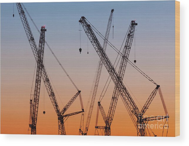  Architectural Wood Print featuring the photograph London Cranes by David Bleeker