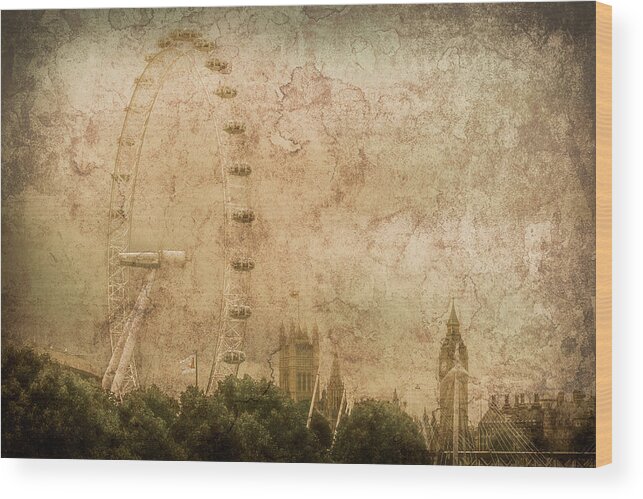 Cityscape Wood Print featuring the photograph London, England - London Eye by Mark Forte