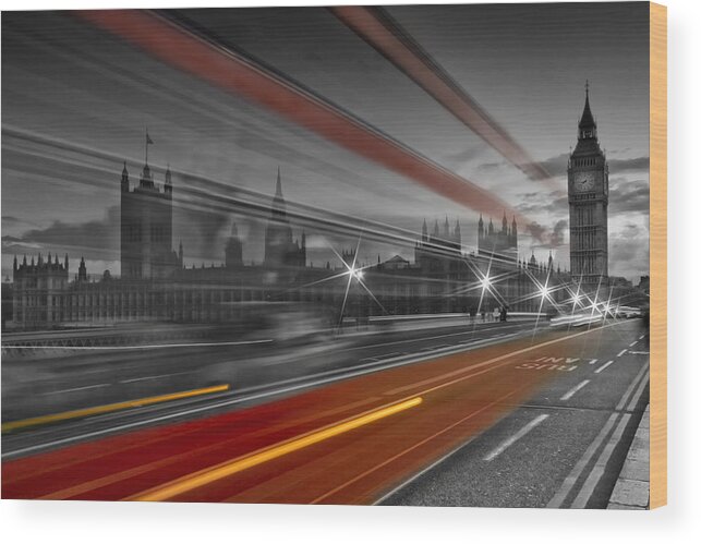 British Wood Print featuring the photograph LONDON Red Bus by Melanie Viola