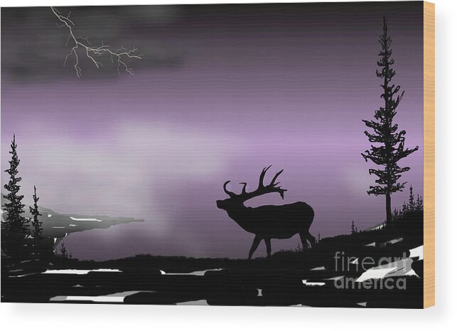 Lone Elk Wood Print featuring the digital art Lone Elk by Ed Moore