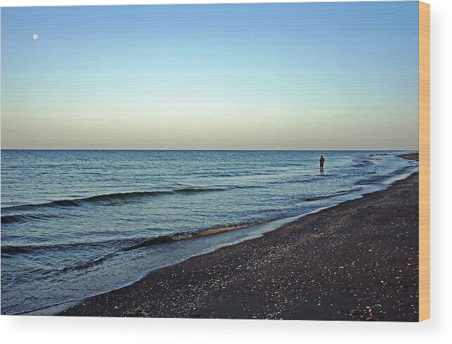 Fishing Wood Print featuring the photograph Lone Fisherman On The Beach by Debbie Oppermann