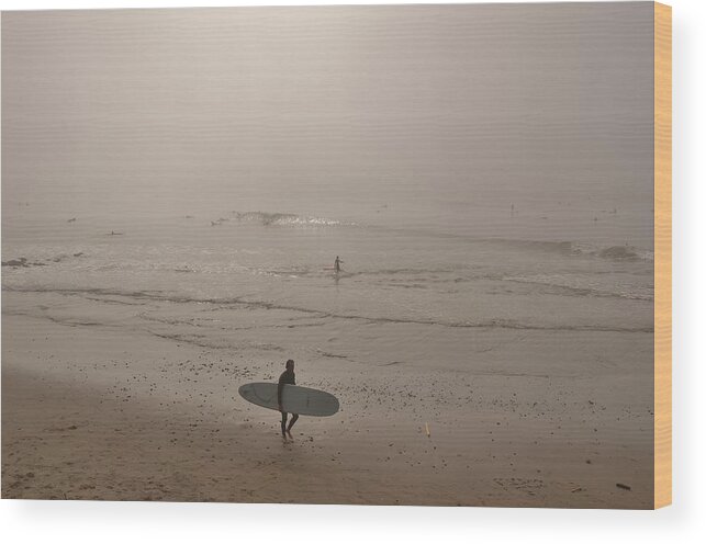 Santa Cruz Wood Print featuring the photograph Lonely Surfer by Marilyn MacCrakin