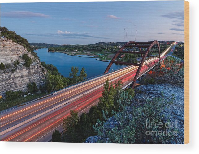 Percy Wood Print featuring the photograph Long Exposure View of Pennybacker Bridge over Lake Austin at Twilight - Austin Texas Hill Country by Silvio Ligutti