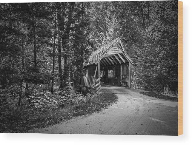 Covered Bridge Wood Print featuring the photograph Loon Song Covered Bridge BW by Rick Bartrand