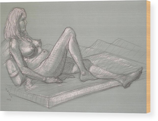 Realism Wood Print featuring the drawing Lori Reclining 2016 by Donelli DiMaria