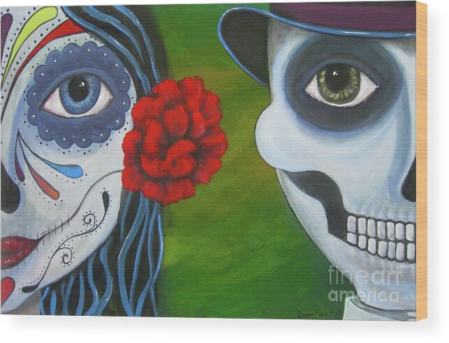 Day Of The Dead Wood Print featuring the painting Los Novios by Sonia Flores Ruiz