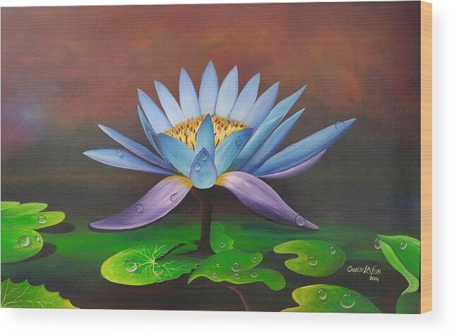 Lotus Wood Print featuring the painting Lotus blossom by Owen Lafon