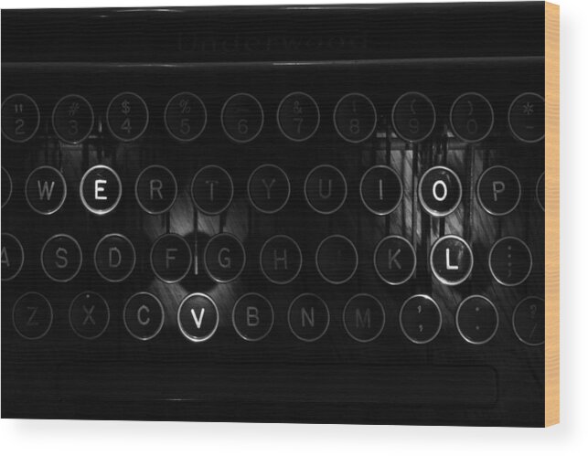 Terry D Photography Wood Print featuring the photograph Love Letters Vintage Typewriter Keys Black and White by Terry DeLuco