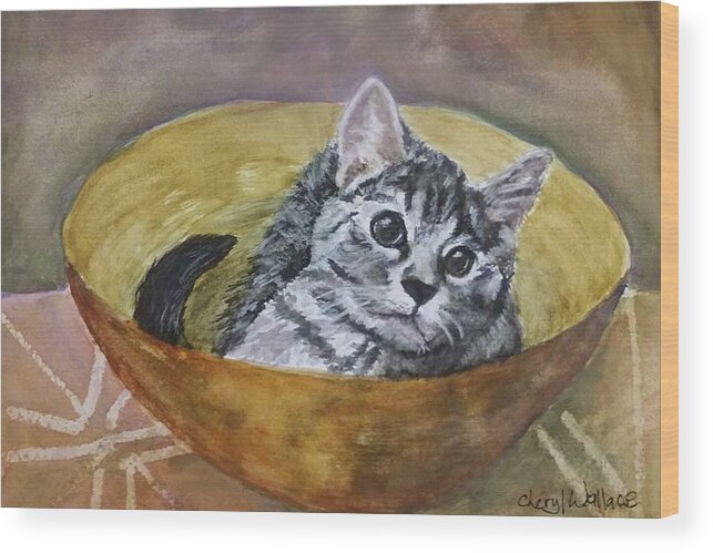 Kitten Wood Print featuring the painting Loving Lorelai by Cheryl Wallace