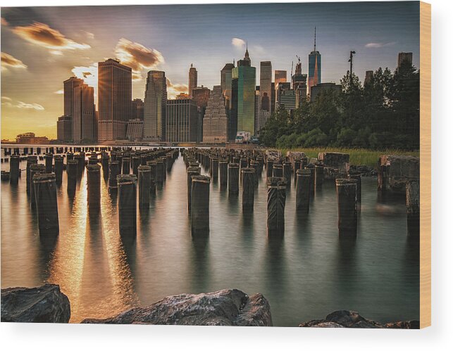 New York City Wood Print featuring the photograph Lower Manhattan Sunset Twinkle by Alissa Beth Photography