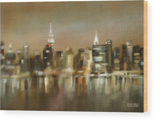 New York Wood Print featuring the painting Luminous New York Skyline by Beverly Brown