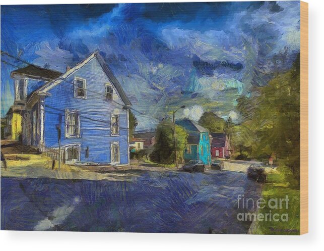 Blue Wood Print featuring the digital art Lunenburg,Nova Scotia by Eva Lechner