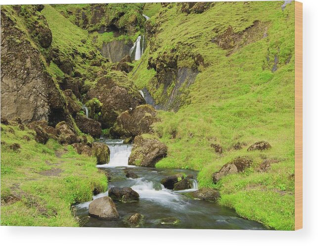 Waterfall Wood Print featuring the photograph Lush Icelandic falls by Brad Scott