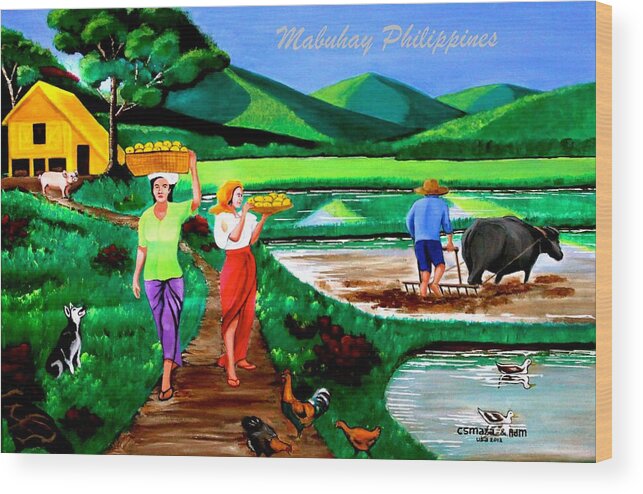 All Products Wood Print featuring the painting Mabuhay Philippines by Lorna Maza