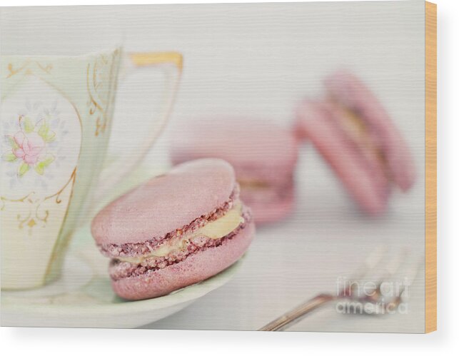 Macaron Wood Print featuring the photograph Macarons and Tea by Stephanie Frey