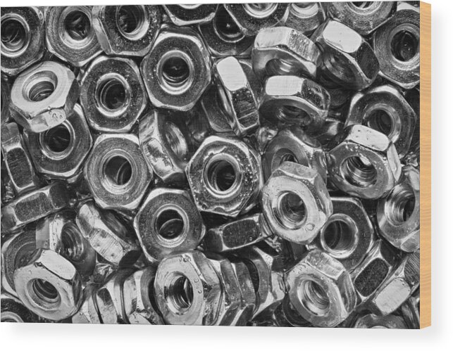 Nuts Wood Print featuring the photograph Machine Screw Nuts Macro Horizontal by Steve Gadomski