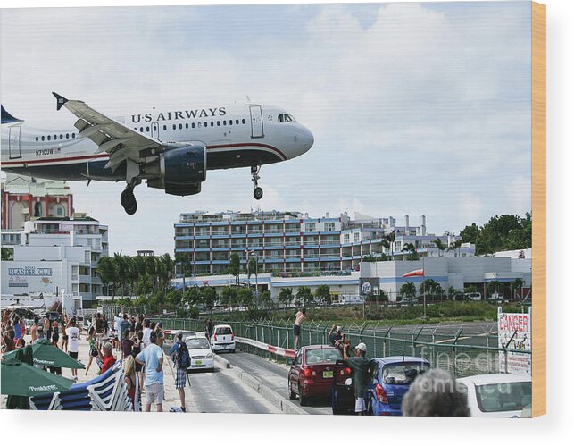 Airplane Wood Print featuring the photograph Maho Beach by Kathy Strauss