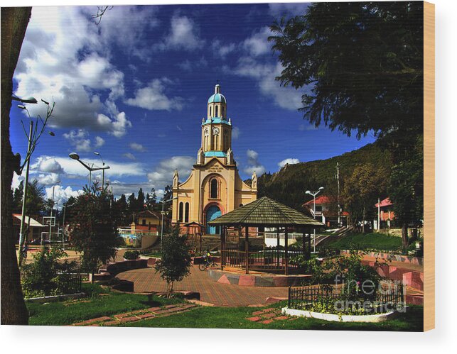 Catholic Wood Print featuring the photograph Main Plaza At Paccha, Ecuador II by Al Bourassa