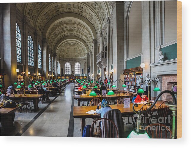 Americana Wood Print featuring the photograph Main Reading Room of Boston Public Library by Thomas Marchessault