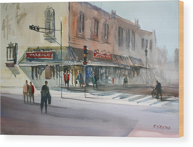 Street Scene Wood Print featuring the painting Main Street Marketplace - Waupaca by Ryan Radke