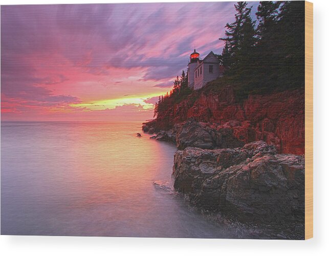 Acadia National Park Wood Print featuring the photograph Maine Acadia National Park Bass Harbor Head Light by Juergen Roth