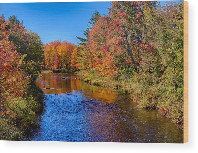 Maine Fall Colors Wood Print featuring the photograph Maine brook in Afternoon with fall color reflection by Jeff Folger
