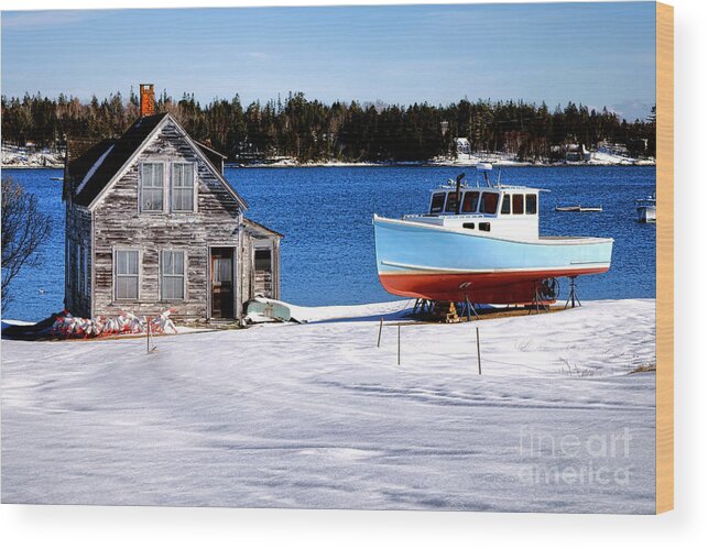 Maine Wood Print featuring the photograph Maine Harbor Winter Scene by Olivier Le Queinec