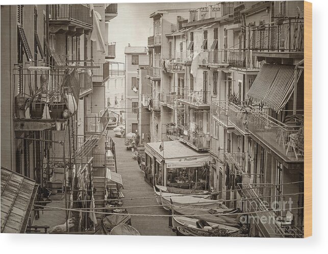 Manarola Wood Print featuring the photograph Manarola in Sepia by Prints of Italy