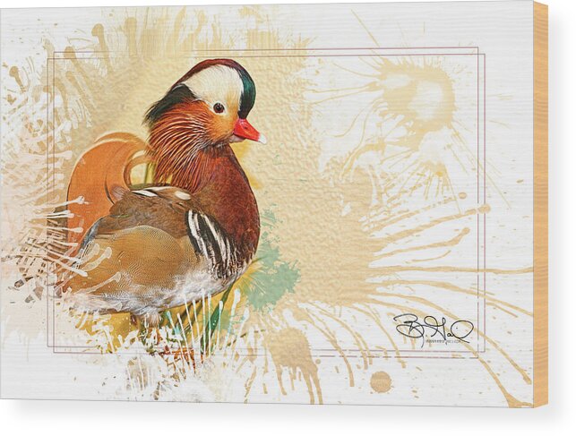 Nature Wood Print featuring the digital art Mandarin Duck by Barbara Hebert