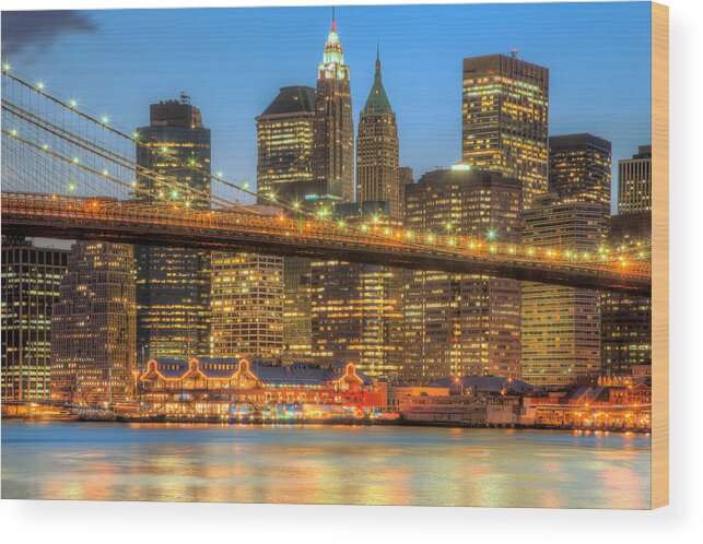 Clarence Holmes Wood Print featuring the photograph Manhattan Night Skyline II by Clarence Holmes