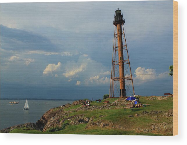 Lighthouse Wood Print featuring the photograph Marblehead Lighthouse Storm Clouds by John Burk