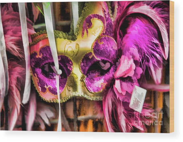 New Orleans Wood Print featuring the photograph Mardi Gras Mask New Orleans by Chuck Kuhn