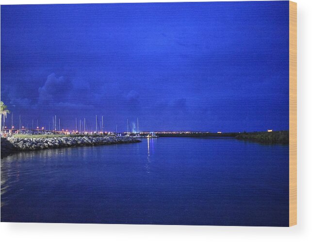 Landscape Wood Print featuring the photograph Marina at Night by Vicki Lewis