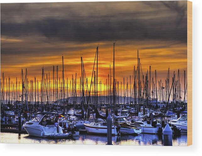 Hdr Wood Print featuring the photograph Marina at Sunset by Brad Granger