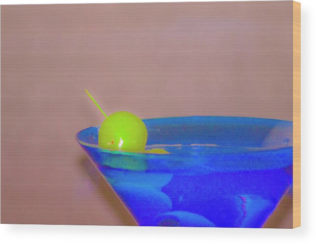 Martini Wood Print featuring the photograph Martini in a Blue Glass by Bill Cannon