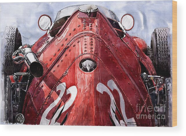 Watercolour Wood Print featuring the painting Maserati 250F Alien by Yuriy Shevchuk