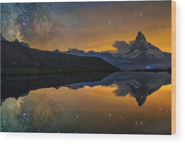 Matterhorn Wood Print featuring the photograph Matterhorn Milky Way Reflection by Ralf Rohner