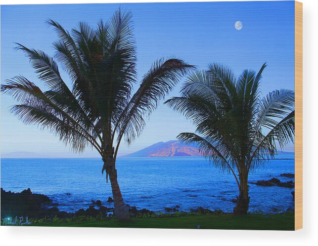 Sunset Wood Print featuring the photograph Maui CoastLine by Michael Rucker
